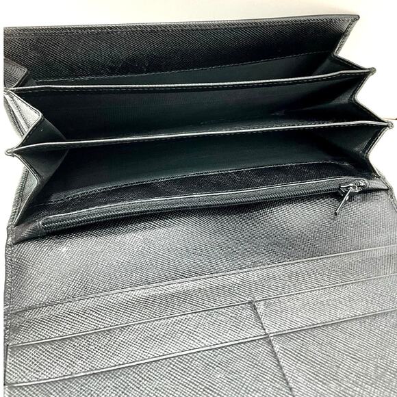 Prada Saffiano Black Leather Flap Continental Long Wallet with Chain - Picture 3 of 11